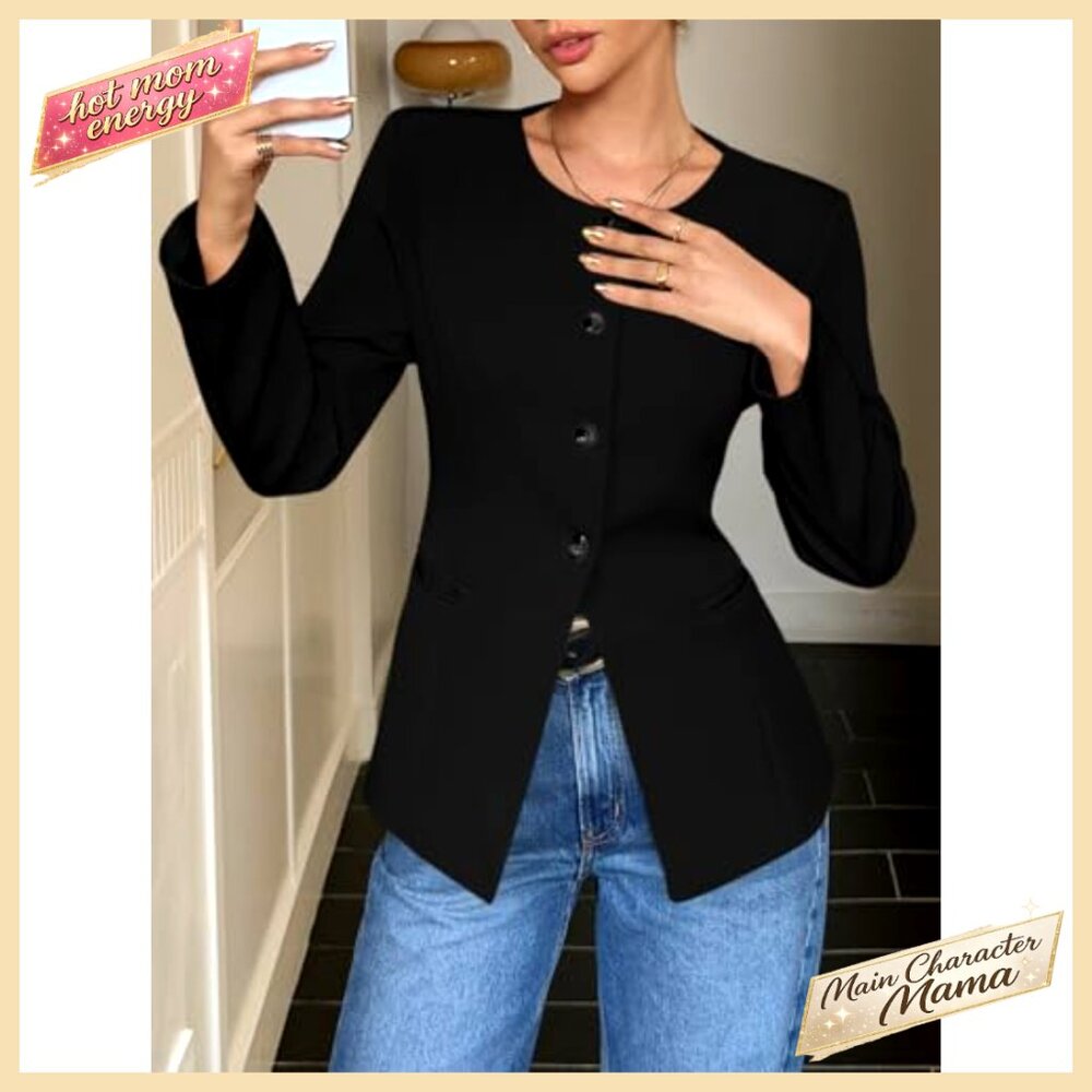 Fitted Collarless Blazer Split Hem Work Office Ja… - image 2